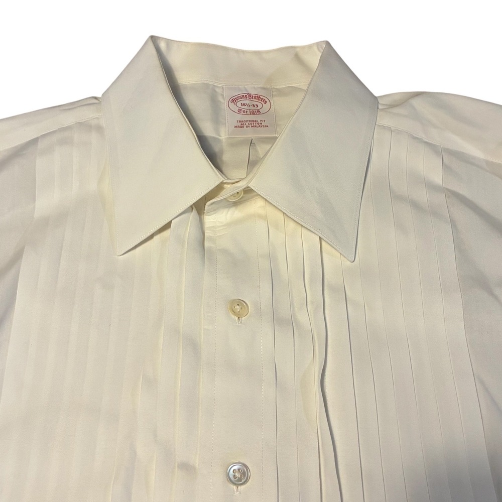 Brooks Brothers Traditional Fit Pleated French Cuff Tuxedo Shirt White 16.5 33